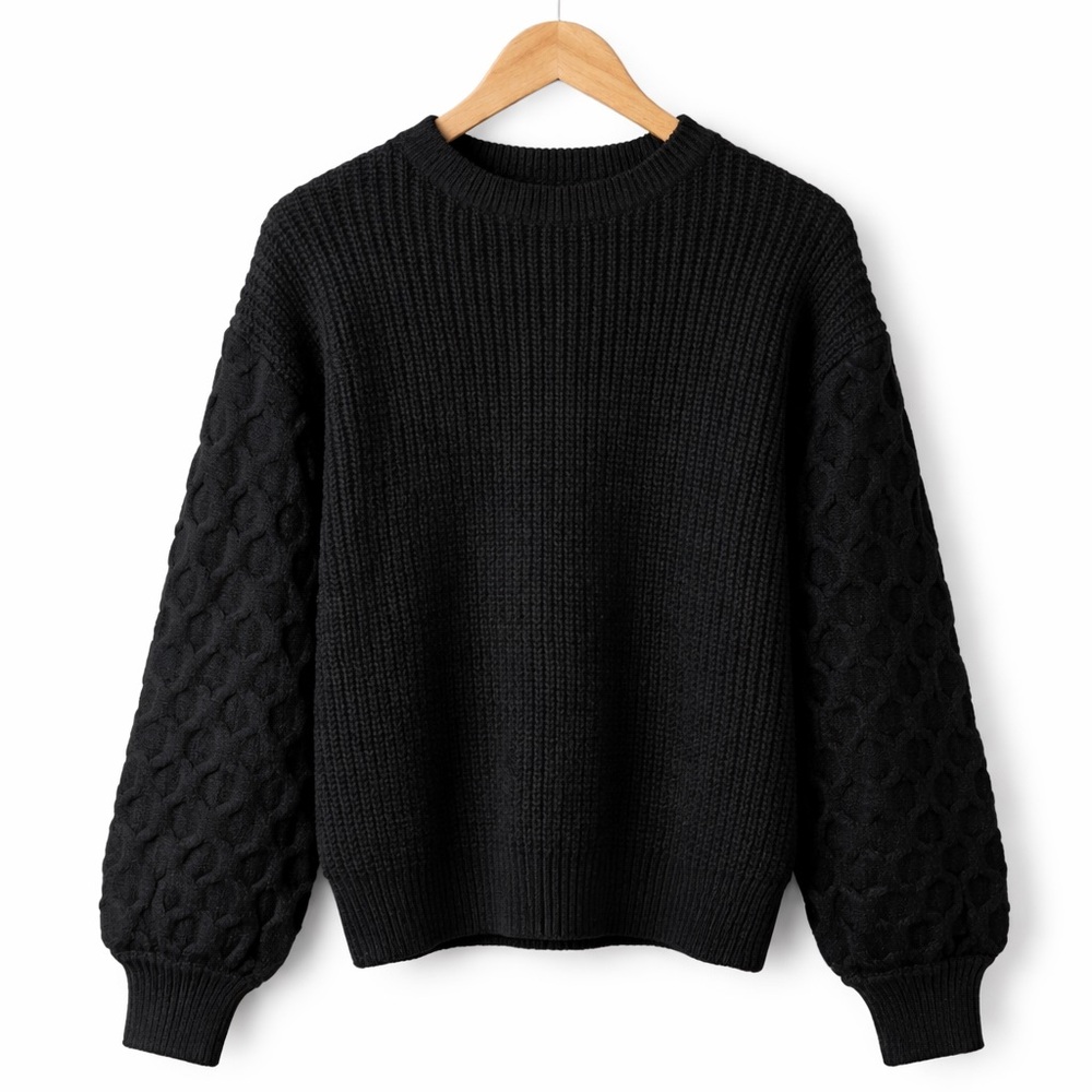 NWT Cupshe Boho Classic‎ Black Cable Knit Sweater